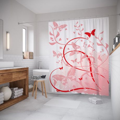 Штора (занавеска) для ванной "Романтический тренд" из ткани, 180х200 см с крючками