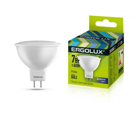 Лампочка Ergolux LED-JCDR-7W-GU5.3-6K, Холодный свет 7 Вт, Светодиодная