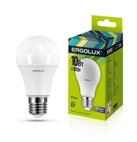 Лампочка Ergolux LED-A60-10W-E27-6K, Холодный свет 10 Вт, Светодиодная