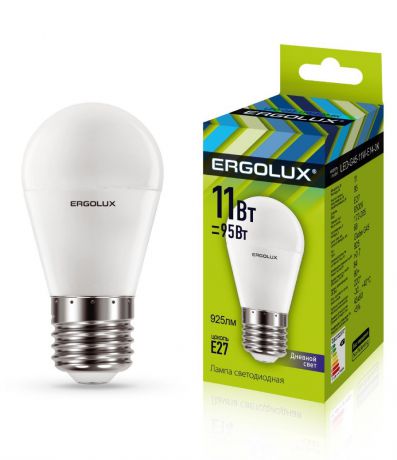 Лампочка Ergolux LED-G45-11W-E27-6K, Холодный свет 11 Вт, Светодиодная