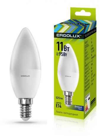 Лампочка Ergolux LED-C35-11W-E14-6K, Холодный свет 11 Вт, Светодиодная