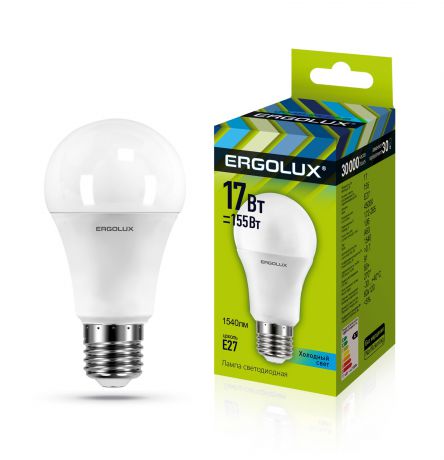 Лампочка Ergolux LED-A60-17W-E27-4K, Дневной свет 17 Вт, Светодиодная