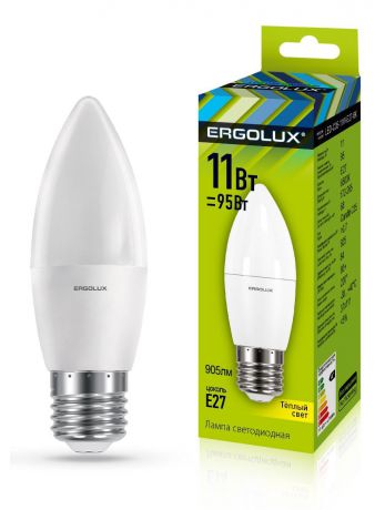 Лампочка Ergolux LED-C35-11W-E27-3K, Теплый свет 11 Вт, Светодиодная