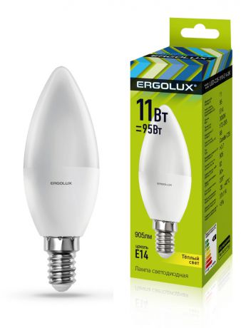 Лампочка Ergolux LED-C35-11W-E14-3K, Теплый свет 11 Вт, Светодиодная