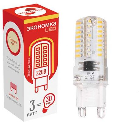 Лампочка Экономка LED G9, Теплый свет 3 Вт, Светодиодная