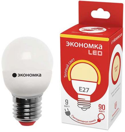 Лампочка Экономка LED GL45, Теплый свет 9 Вт, Светодиодная