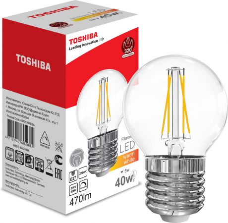 Лампочка Toshiba, Теплый свет 5 Вт, Светодиодная
