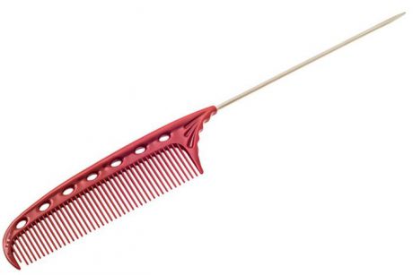 Расчёска супер короткая красная с металлическим хвостиком (стандартные зубцы) YS-103 red