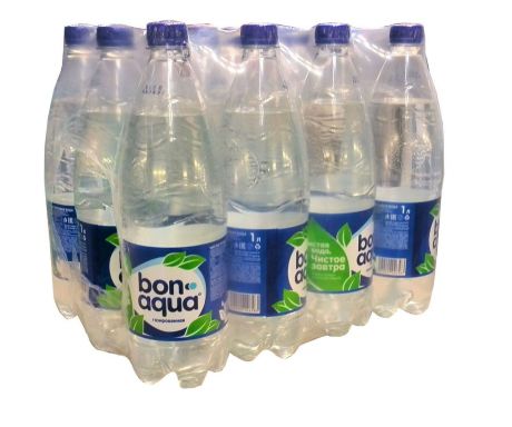 Вода Bonaqua чистая питьевая газированная, 1л (упаковка 12шт)