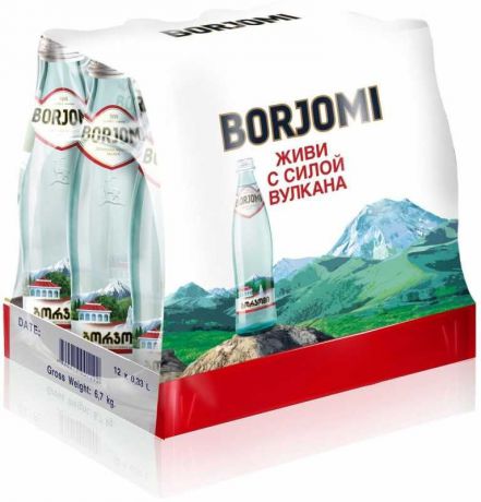 Вода Borjomi минеральная природная газированная стекло, 0,5л, упаковка 12шт