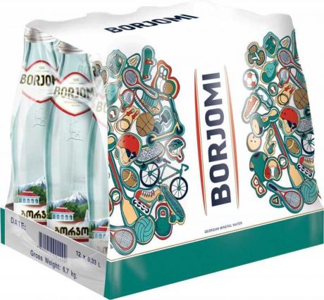 Вода Borjomi минеральная природная газированная стекло, 0,33л упаковка 12шт