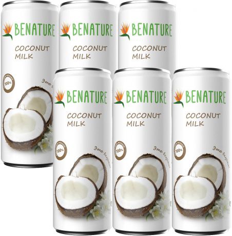 Молоко кокосовое BeNature, 6 шт по 250 мл