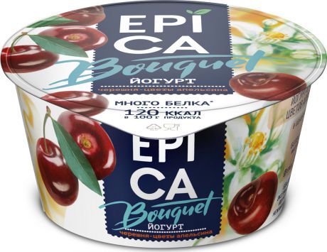 Йогурт Epica Bouquet Черешня и экстракт цветов апельсина, 4,8 %, 130 г