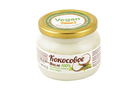 Кокосовое масло Vegan food 100% натуральное, холодный отжим Extra Virgin 350 мл
