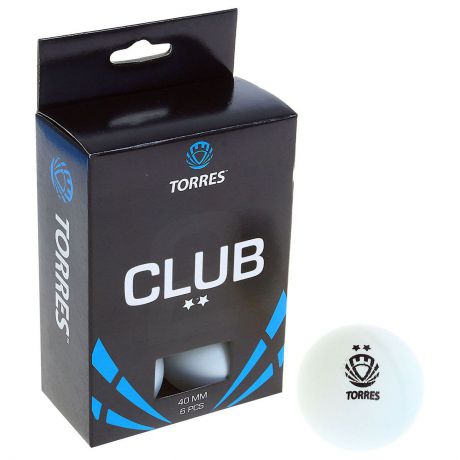 Мяч для настольного тенниса Torres Club 2, 1089335, белый, 6 шт