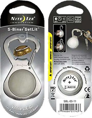 Брелок для ключей NiteIze GetLit, с открывашкой и фонариком, SBL-03-11, стальной