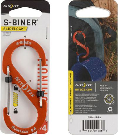 Карабин NiteIze S-Biner SlideLock, LSBA4-19-R6, размер 4, оранжевый