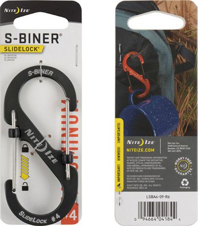 Карабин NiteIze S-Biner SlideLock, LSBA4-09-R6, размер 4, серый