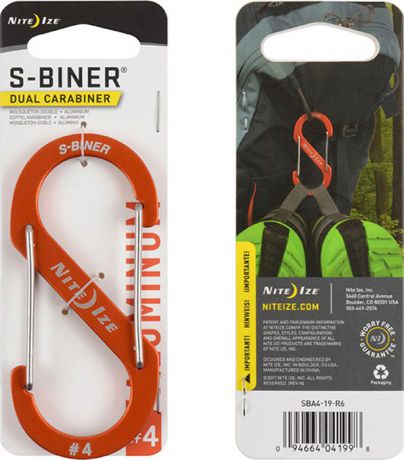 Карабин NiteIze S-Biner Carabiner, SBA4-19-R6, размер 4, оранжевый