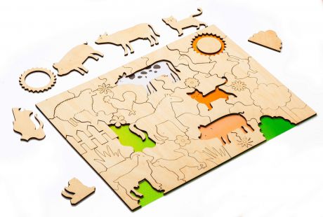 Развивающая деревянная мозаика-раскраска "Домашние животные"