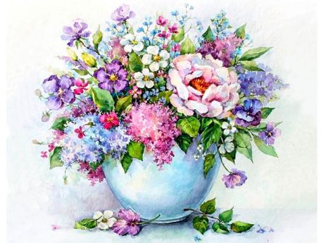 Алмазная мозаика ТМ Цветной "Нежные цветы в белой вазе", 40x50 см