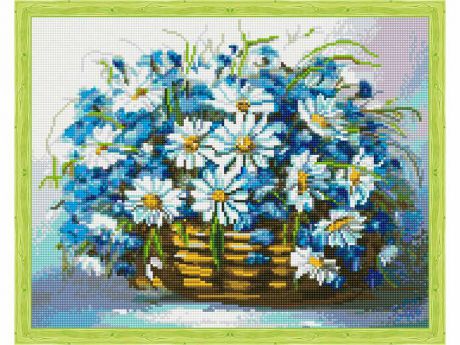 Алмазная мозаика ТМ Цветной "Букет ромашек и васильков в корзинке", 40x50 см