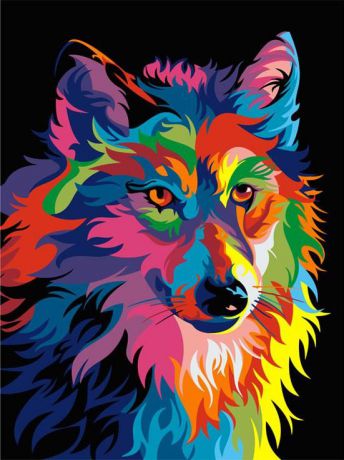 Картина по номерам Артвентура "Радужный волк" 40х50см