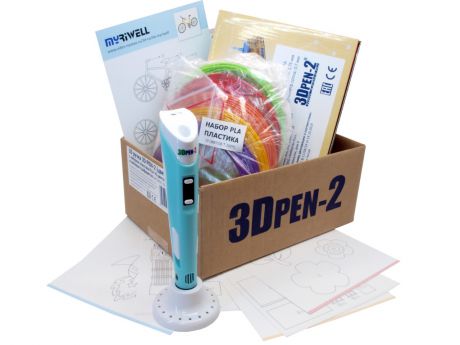 3D ручка 3DPen-2 голубая с комплектом пластика и набором трафаретов