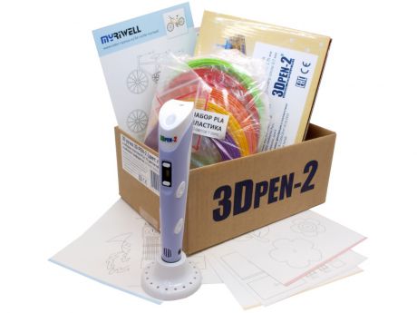 3D ручка 3DPen-2 фиолетовая с комплектом пластика и набором трафаретов
