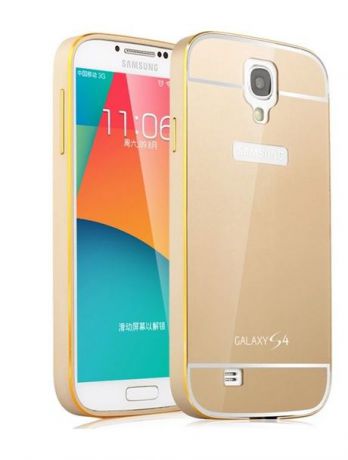 Чехол-бампер MyPads для Samsung Galaxy S4 GT-i9500 c алюминиевым металлическим бампером и поликарбонатной накладкой золотой