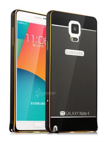 Чехол-бампер MyPads для Samsung Galaxy Note 4 c алюминиевым металлическим бампером и поликарбонатной накладкой черный