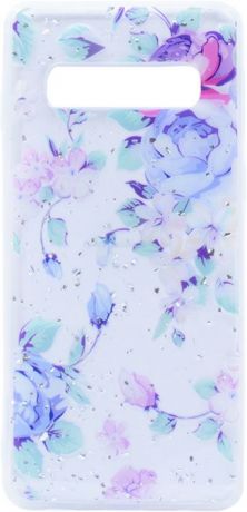 Чехол силиконовый Spangle Flowers для Samsung Galaxy S10 синий