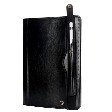 iPad Pro 11 Чехол-книжка кожаная с органайзером и ремешком на руку Мобильная мода, черный