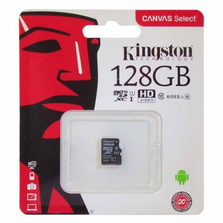 Карта памяти KingSton Canvas Select microSDHC Class 10 UHS-I U1 SDCS/128GBSP 128GB, цвет: черный