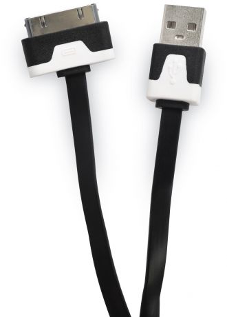 Кабель Gurdini 30- pin плоский 70 см black для Apple iPhone, iPad, iPod, черный
