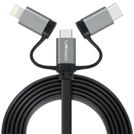 Кабель для зарядки и передачи данных Crown Micro USB - microUSB/USB Type-C/Lightning, CMCU-3182, black