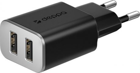 Зарядное устройство Deppa 2 USB 2.4А, дата-кабель Lightning MFI, белый