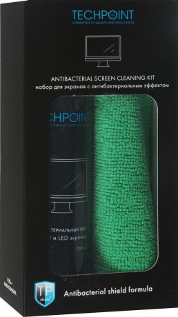 Набор Techpoint "Antibacterial Screen Cleaning Kit": гель, салфетка, для ухода за LED и LCD экранами, цвет: зеленый