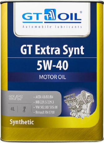 Моторное масло GT OIL GT Extra Synt, SAE 5W-40, API SN/CF, 4 л, 5W-40, 8809059407417