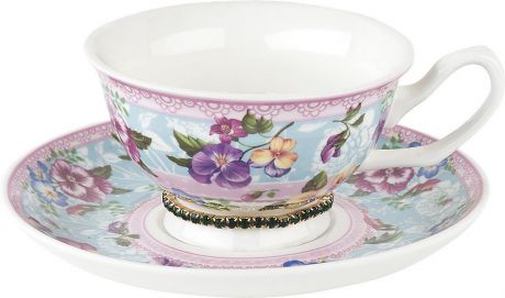 Чайная пара Nouvelle Версаль Изумруд, M0661152-1, розовый, бирюзовый, белый, 180 мл