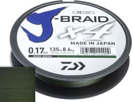 Плетеный шнур Daiwa J-Braid X8, 12751-022RU, темно-зеленый, 0,22 мм, 150 м