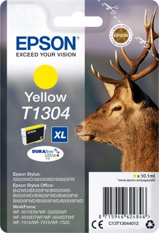 Картридж Epson для Stylus SX525WD/B42WD/BX320FW/BX625WFD, C13T13044012 , желтый