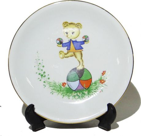 Декоративная тарелка "Мишка на мячике". Фарфор, роспись. Kahla, Германия. Конец XX века