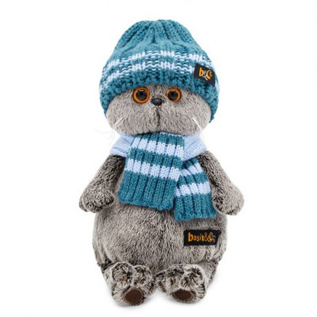Мягкая игрушка BUDIBASA "Кот Басик в голубой вязаной шапке и шарфе", 25 см