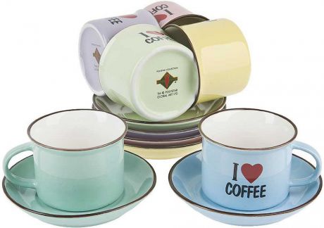 Сервиз кофейный Polystar Collection I love coffee, L2410023, желтый, розовый, голубой, 12 предметов