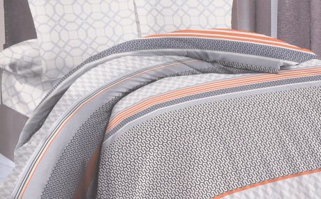 Комплект постельного белья Василиса Мега страйк, 2-спальный, наволочки 70x70, темно-серый, оранжевый