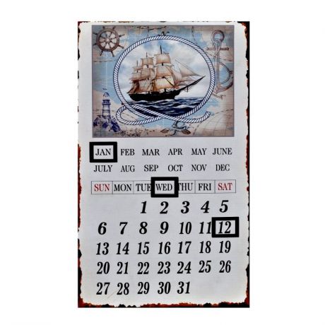 Настенный декор "Вечный календарь, парусник, морской стиль, 30х50 см