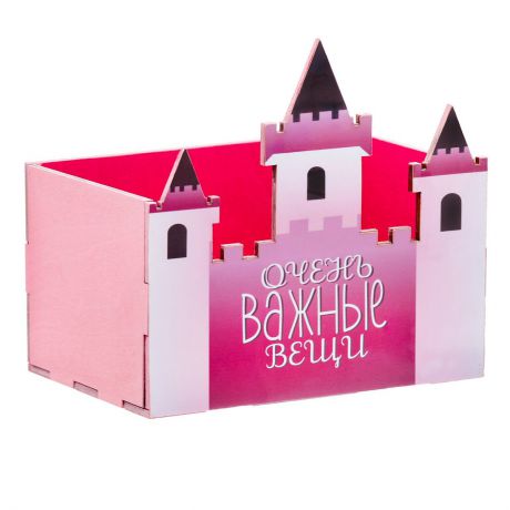 Органайзер для хранения канцелярских принадлежностей Замок, настольный, 3913865, розовый, 15 х 10 х 8 см