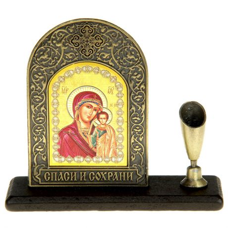 Подставка для канцелярских принадлежностей Казанская икона Божией Матери, с иконой, 909178, золотистый