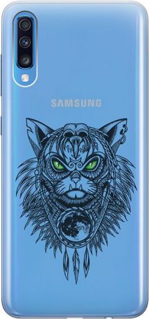 Ультратонкий силиконовый чехол-накладка для Samsung Galaxy A70 с 3D принтом "Shaman Cat" GOSSO CASES